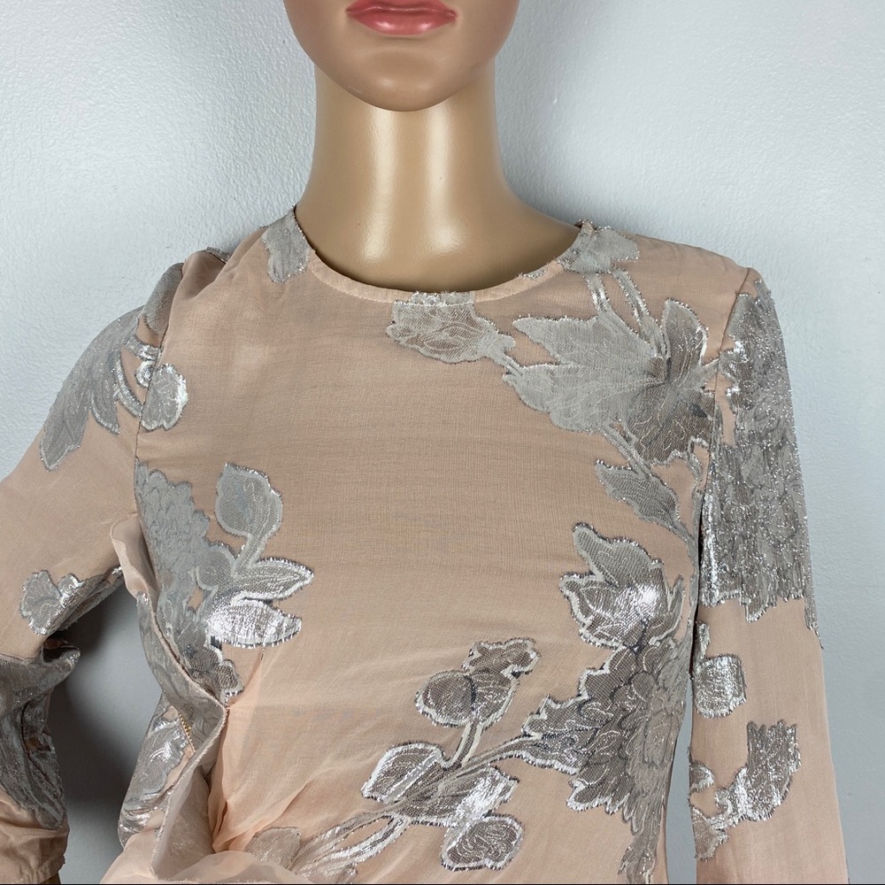 NEW SELF-PORTRAIT METALLIC FIL COUPÉ RUFFLE MINI DRESS - Picture 3 of 8